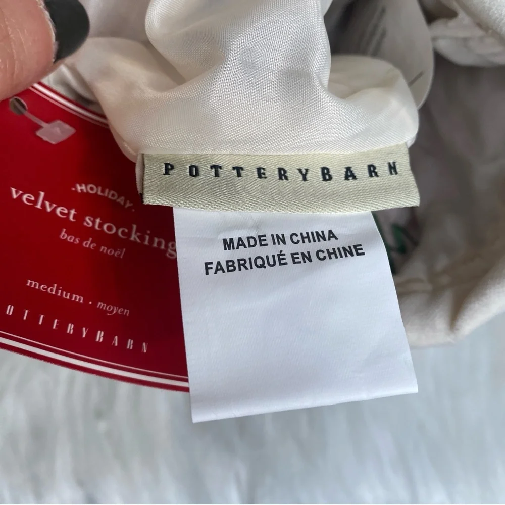 Pottery Barn NWT Red & Ivory Velvet Medium Stocking Embroidered RALPH in Green